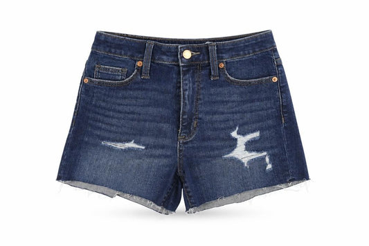 Front view of Universal Thread women’s blue cotton cut-off shorts, size UK 26, in regular zip