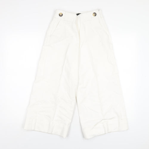 Zara Womens White Cotton Capri Jeans Size XS L20 in Regular Zip