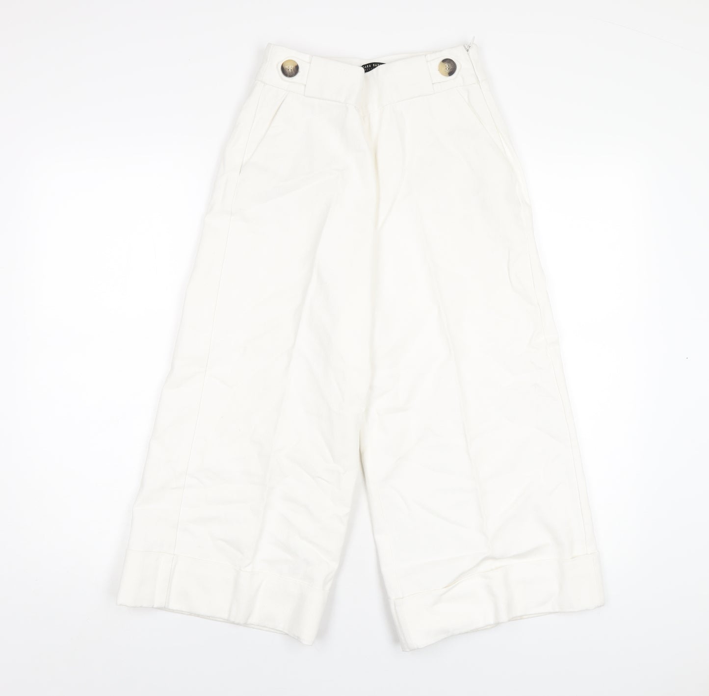 Zara Womens White Cotton Capri Jeans Size XS L20 in Regular Zip
