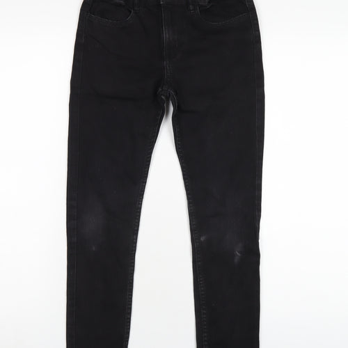 H&M Girls Black Cotton Skinny Jeans Size 9-10 Years L24 in Regular Zip