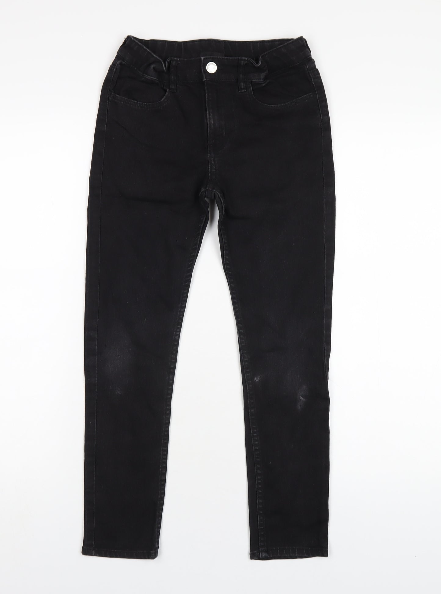 H&M Girls Black Cotton Skinny Jeans Size 9-10 Years L24 in Regular Zip