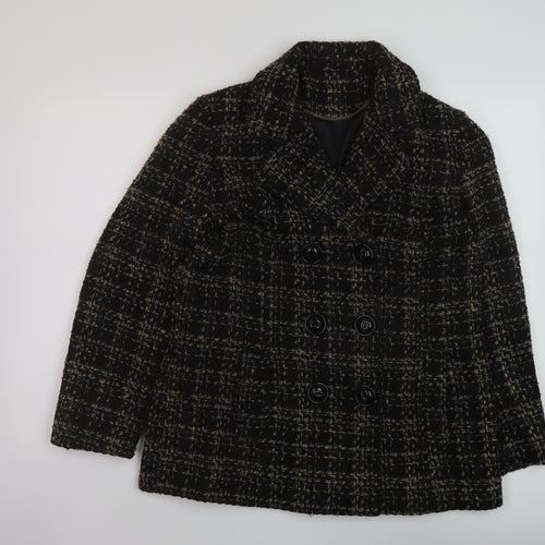 Bonmarché Womens Black Geometric Overcoat Coat Size 12 Button