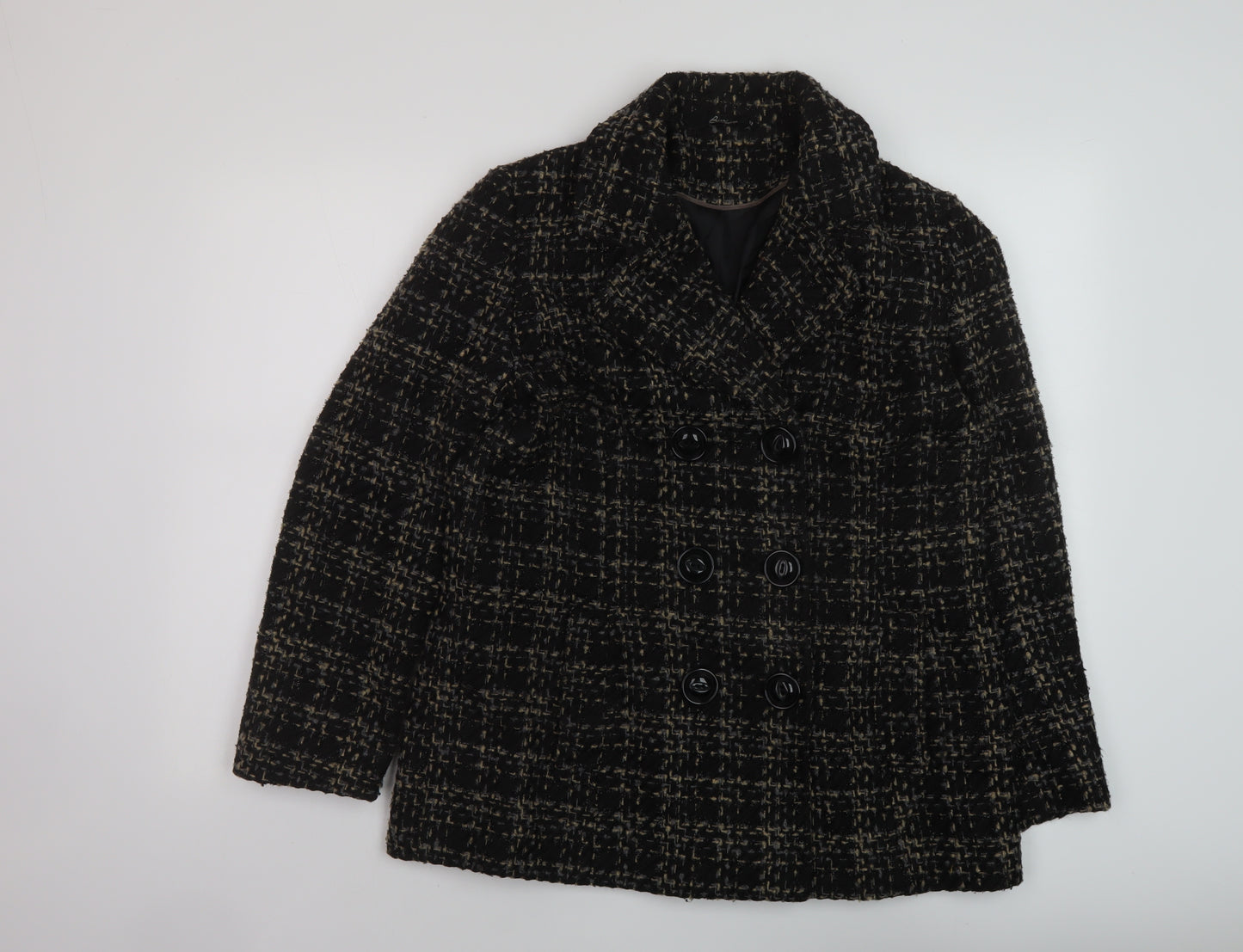 Bonmarché Womens Black Geometric Overcoat Coat Size 12 Button