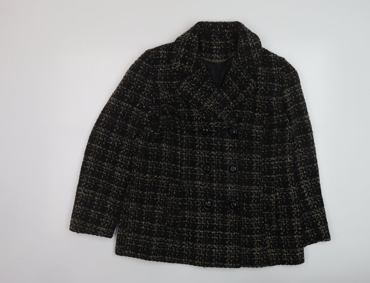 Bonmarché Womens Black Geometric Overcoat Coat Size 12 Button