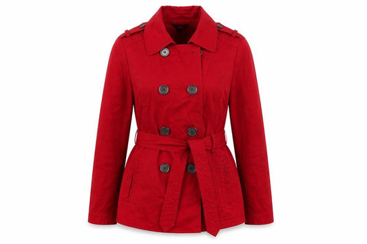 Front view of Marks & Spencer women’s red jacket, size UK 14, button