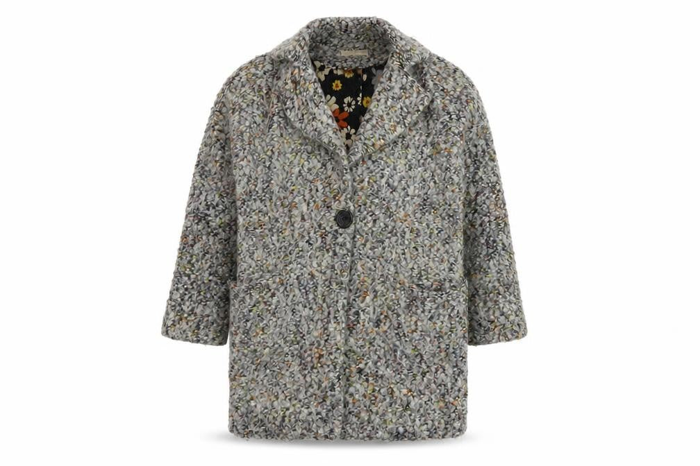Front view of Trucco women’s grey overcoat coat, size UK 8, button