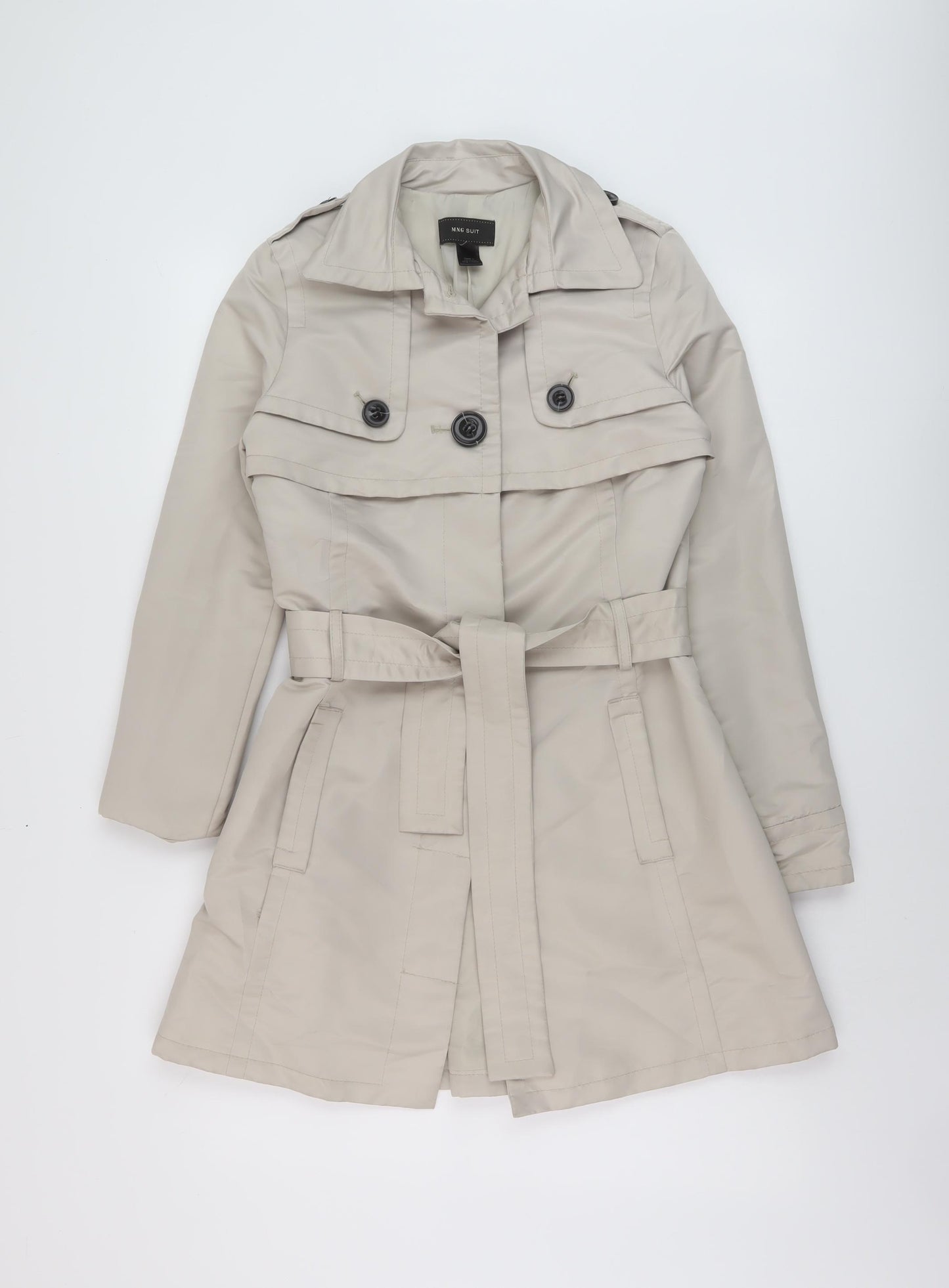 Mango Womens Beige Overcoat Coat Size S Button