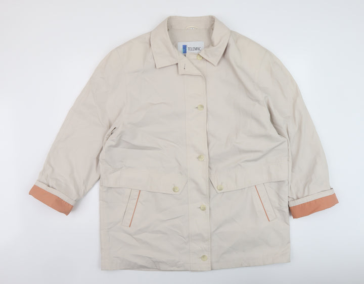 Telemac Womens Beige Overcoat Coat Size 16 Button