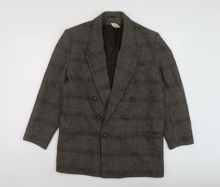 Etam Womens Brown Plaid Jacket Size 12 Button