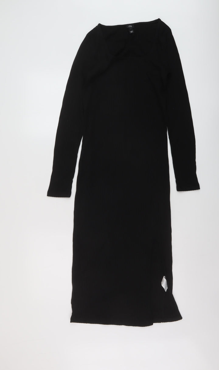 River Island Womens Black Polyester Sheath Size 10 Square Neck Pullover