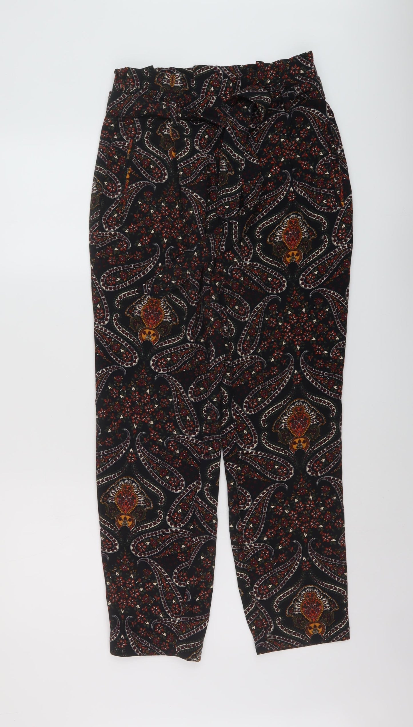 Stradivarius Womens Black Geometric Polyester Trousers Size 9 Months L27 in Regular Zip