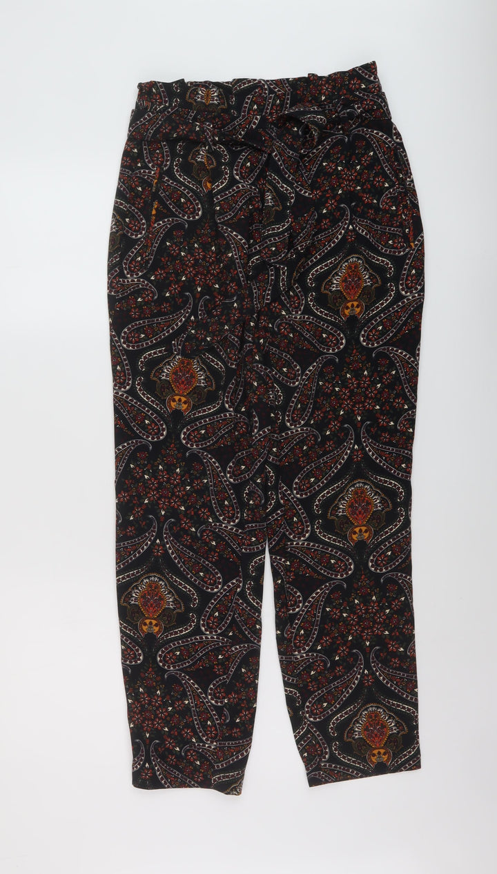 Stradivarius Womens Black Geometric Polyester Trousers Size 9 Months L27 in Regular Zip