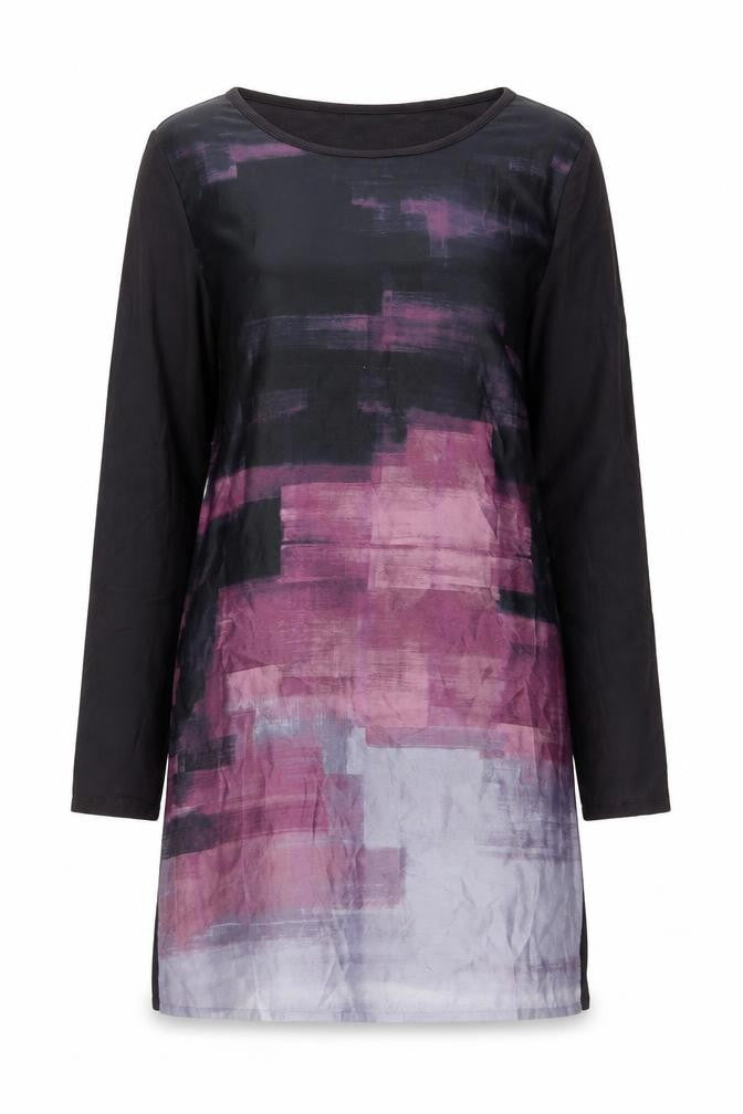 Front view of Phase Eight women’s grey geometric polyester tunic blouse, size UK 10, round neck