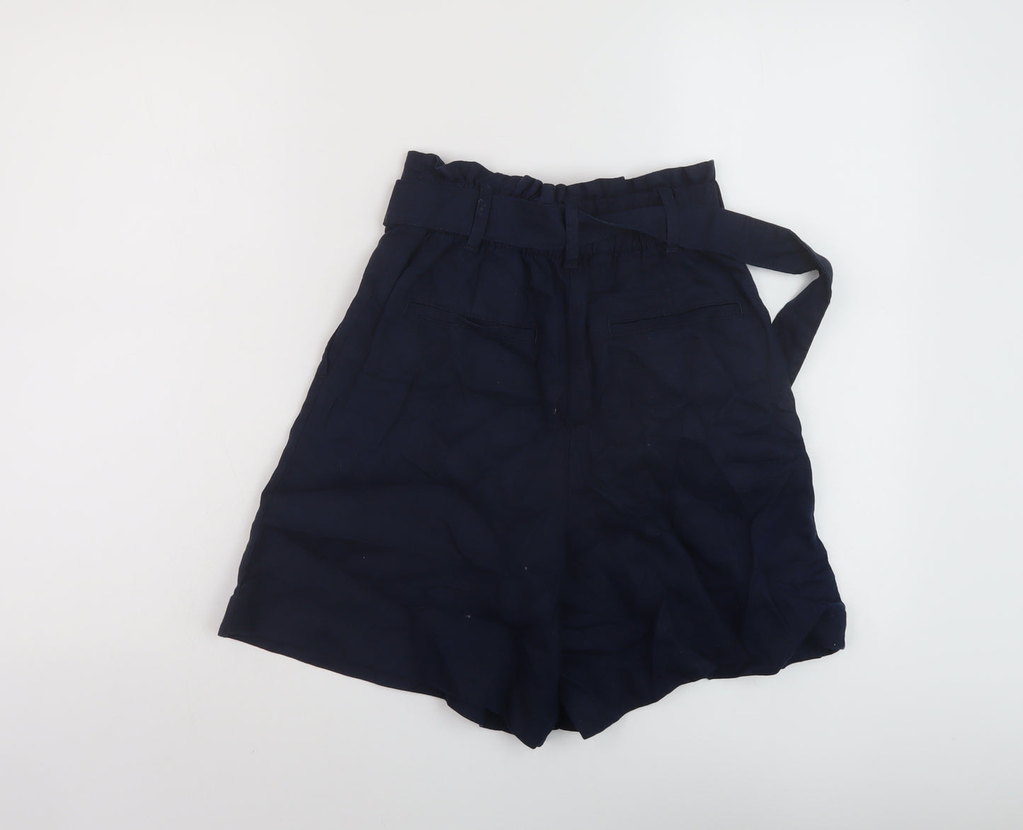 Marks and Spencer Womens Blue Linen Paperbag Shorts Size 6 L6 in Regular Hook & Eye