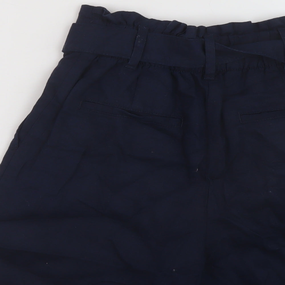 Marks and Spencer Womens Blue Linen Paperbag Shorts Size 6 L6 in Regular Hook & Eye