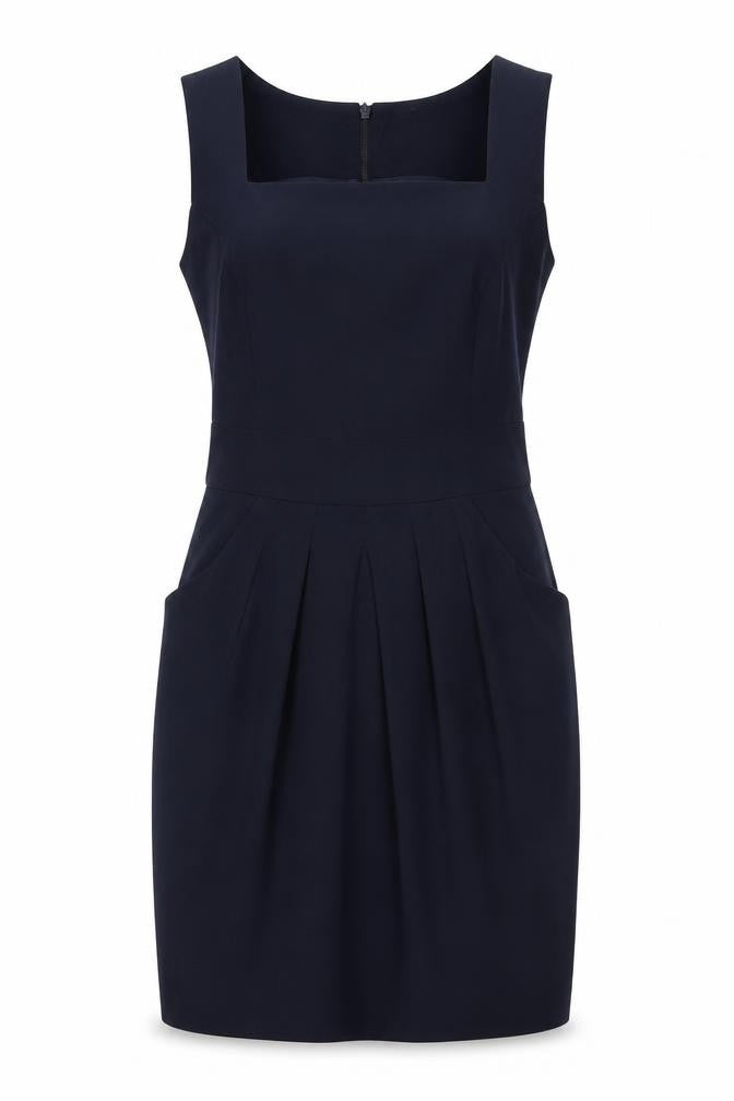 Front view of Dorothy Perkins women’s blue polyester mini, size UK 8, square neck zip