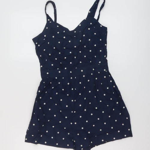 Johnie B Womens Blue Polka Dot Cotton Playsuit One-Piece Size M Button