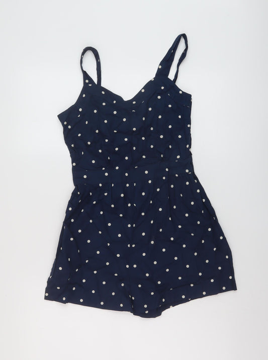 Johnie B Womens Blue Polka Dot Cotton Playsuit One-Piece Size M Button