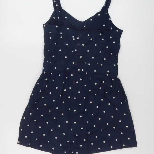 Johnie B Womens Blue Polka Dot Cotton Playsuit One-Piece Size M Button