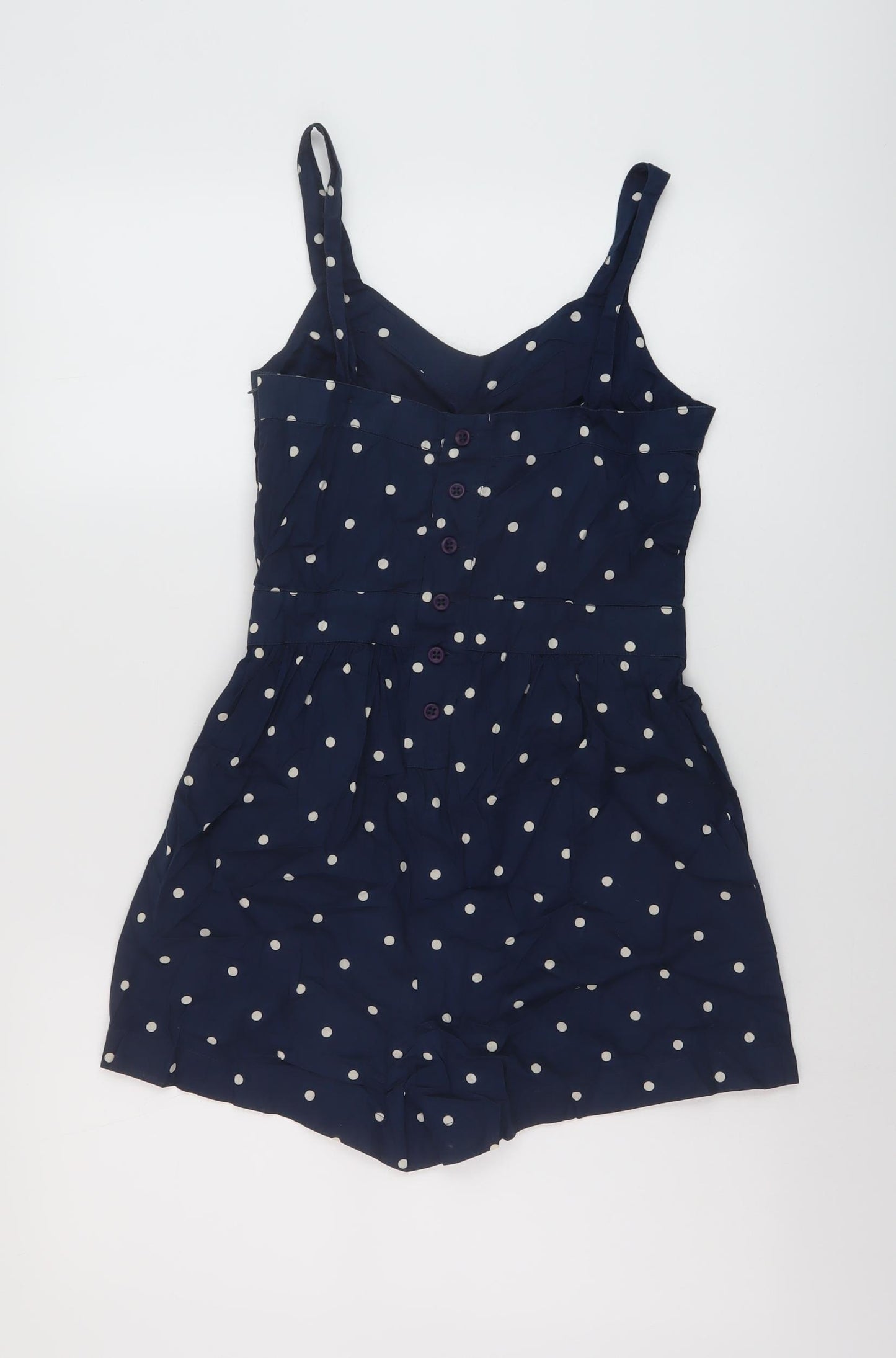 Johnie B Womens Blue Polka Dot Cotton Playsuit One-Piece Size M Button