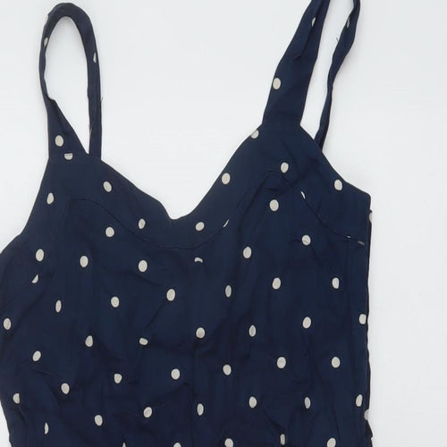 Johnie B Womens Blue Polka Dot Cotton Playsuit One-Piece Size M Button