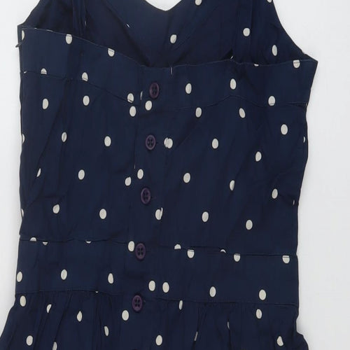 Johnie B Womens Blue Polka Dot Cotton Playsuit One-Piece Size M Button