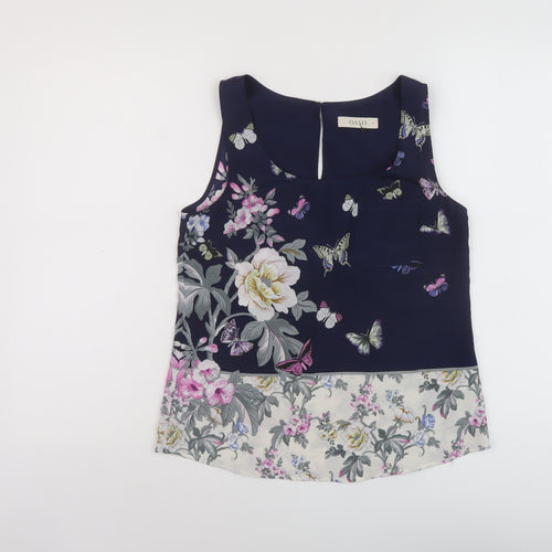 Oasis Womens Blue Floral Polyester Basic Tank Size 8 Round Neck