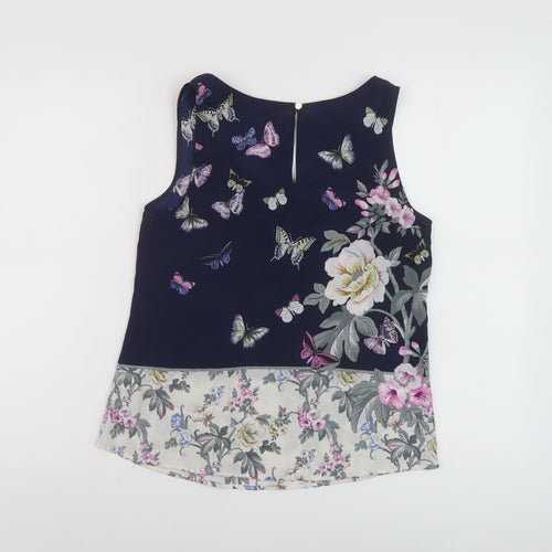 Oasis Womens Blue Floral Polyester Basic Tank Size 8 Round Neck