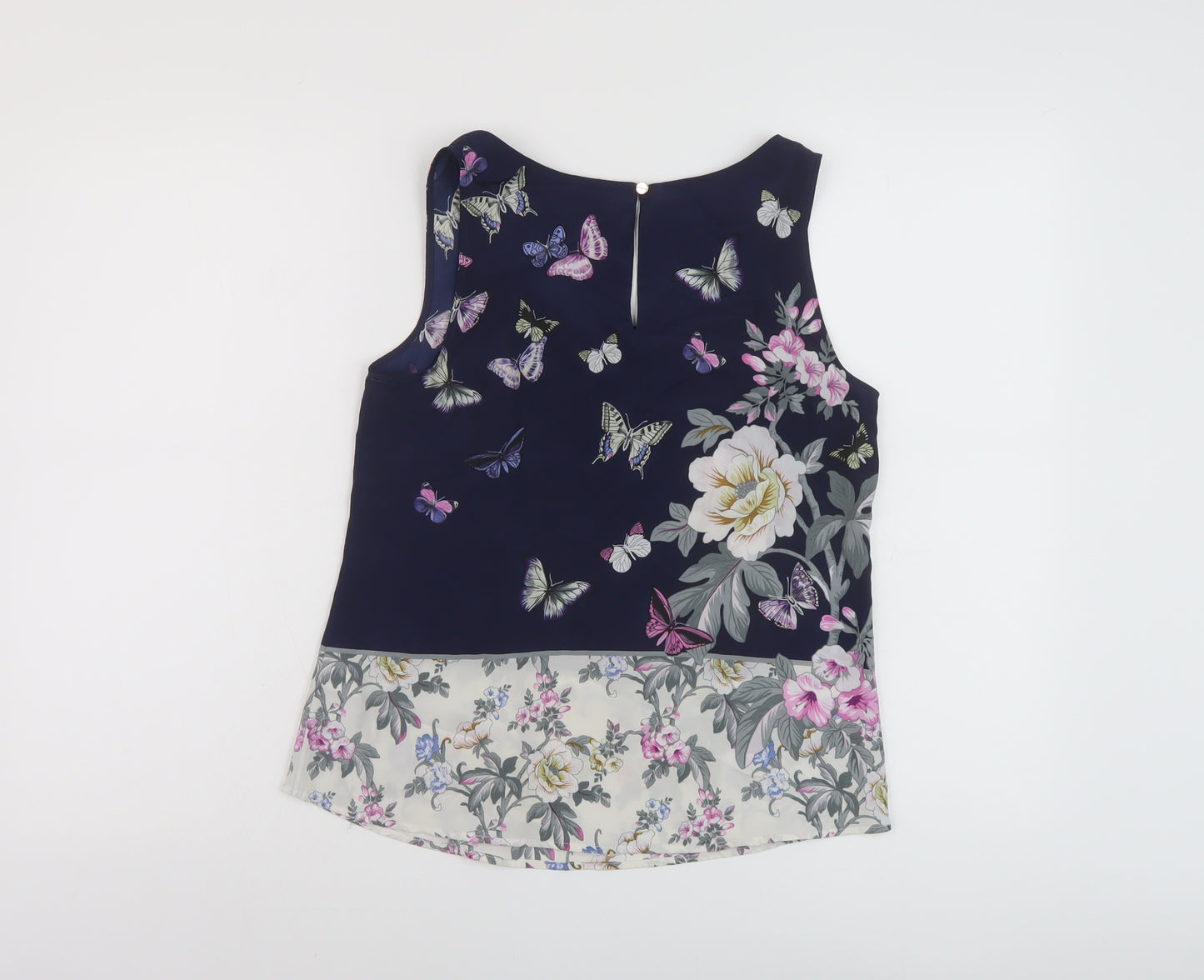 Oasis Womens Blue Floral Polyester Basic Tank Size 8 Round Neck