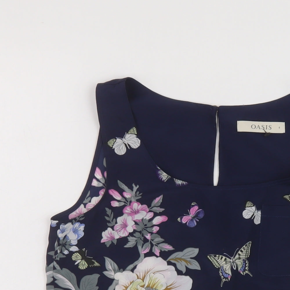 Oasis Womens Blue Floral Polyester Basic Tank Size 8 Round Neck
