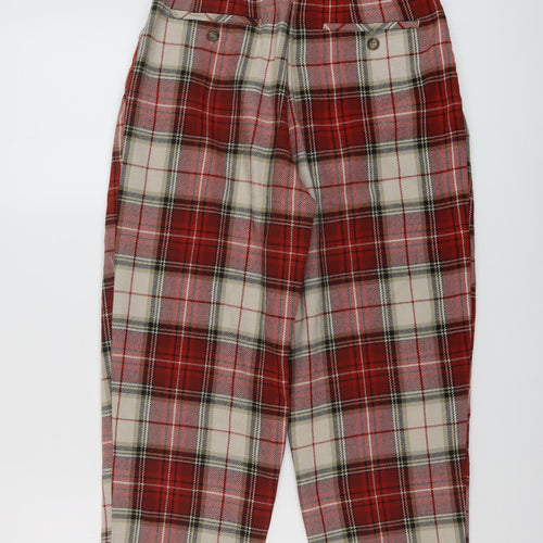 H&M Womens Red Plaid Polyester Trousers Size 6 L24 in Regular Hook & Eye