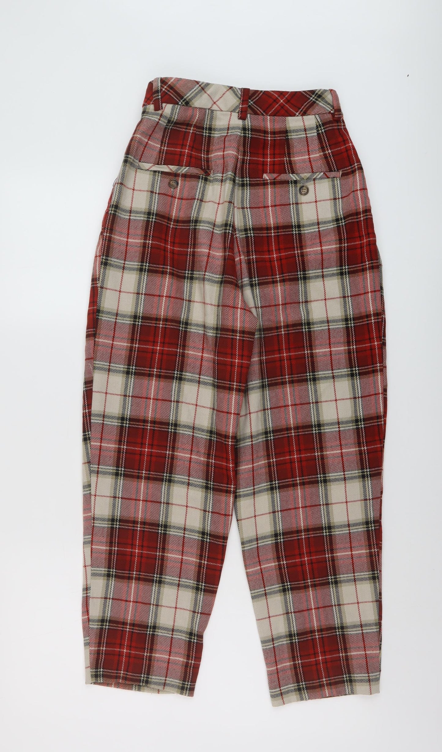 H&M Womens Red Plaid Polyester Trousers Size 6 L24 in Regular Hook & Eye