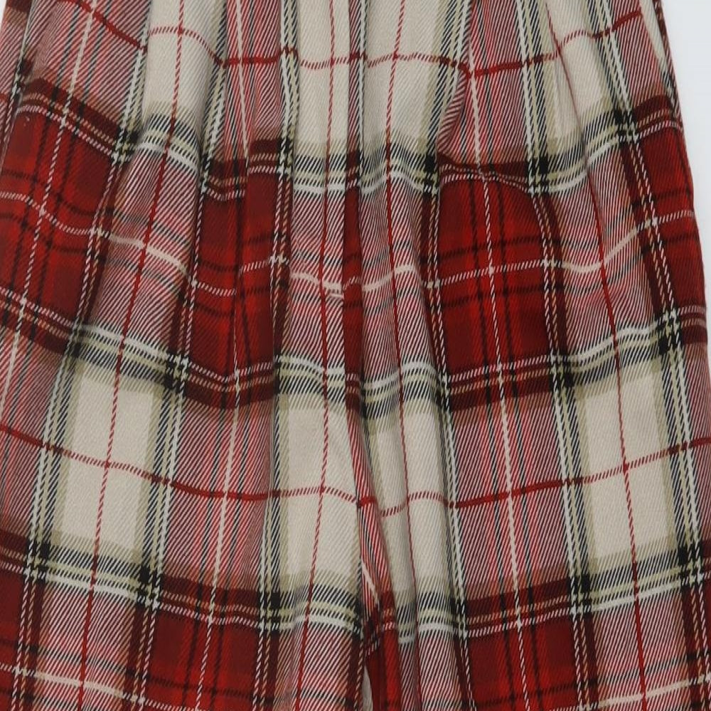 H&M Womens Red Plaid Polyester Trousers Size 6 L24 in Regular Hook & Eye