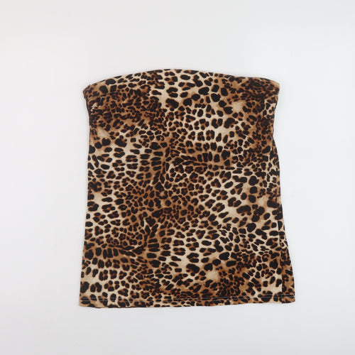 H7m Womens Brown Animal Print Cotton Basic Tank Size L Square Neck