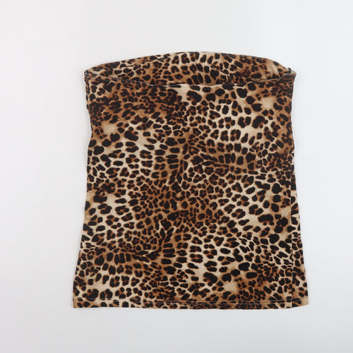 H7m Womens Brown Animal Print Cotton Basic Tank Size L Square Neck