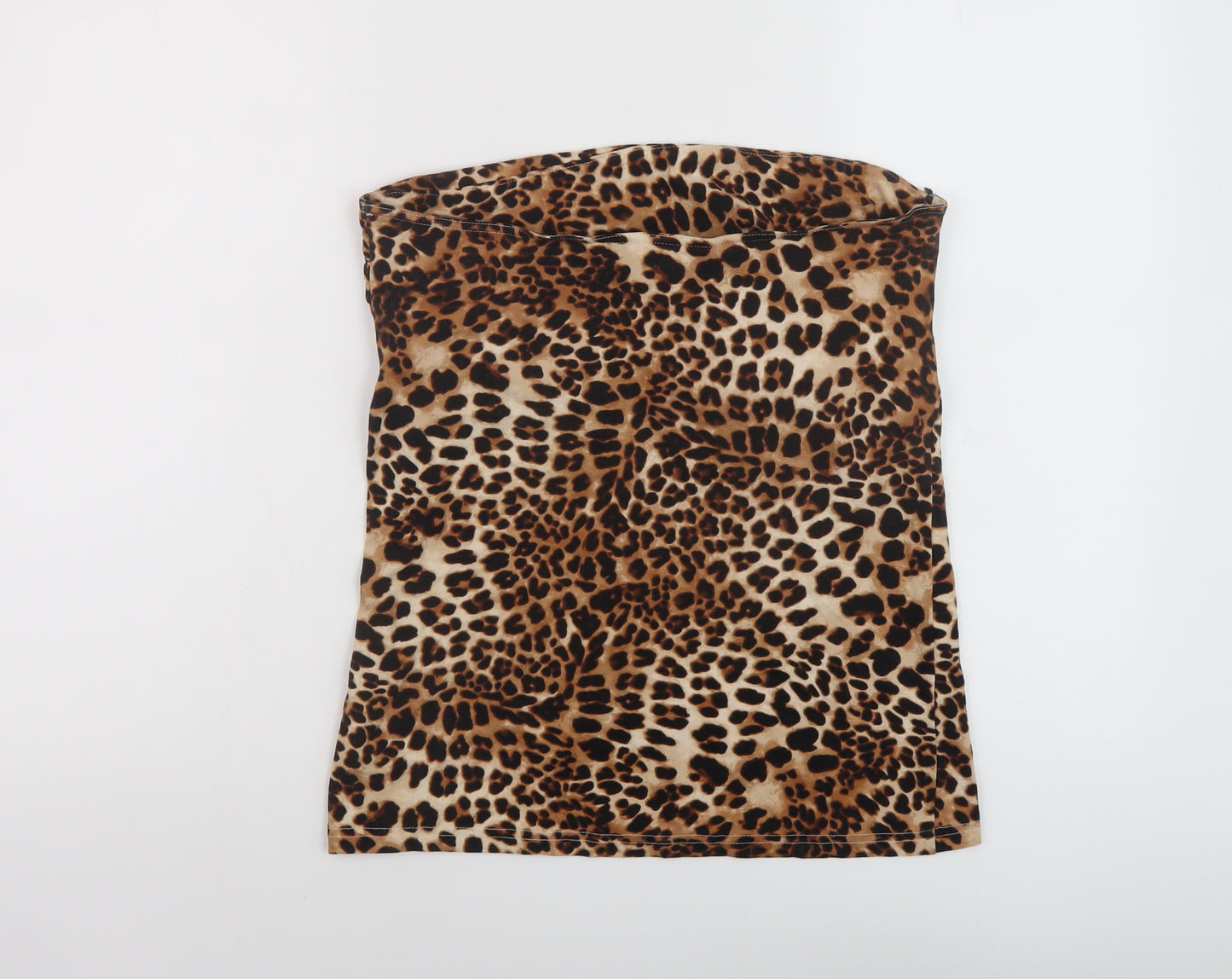 H7m Womens Brown Animal Print Cotton Basic Tank Size L Square Neck