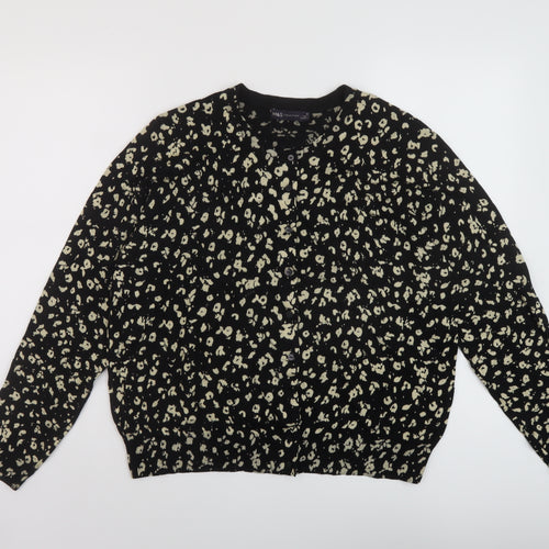 Marks and Spencer Womens Black Round Neck Animal Print Viscose Cardigan Jumper Size 20