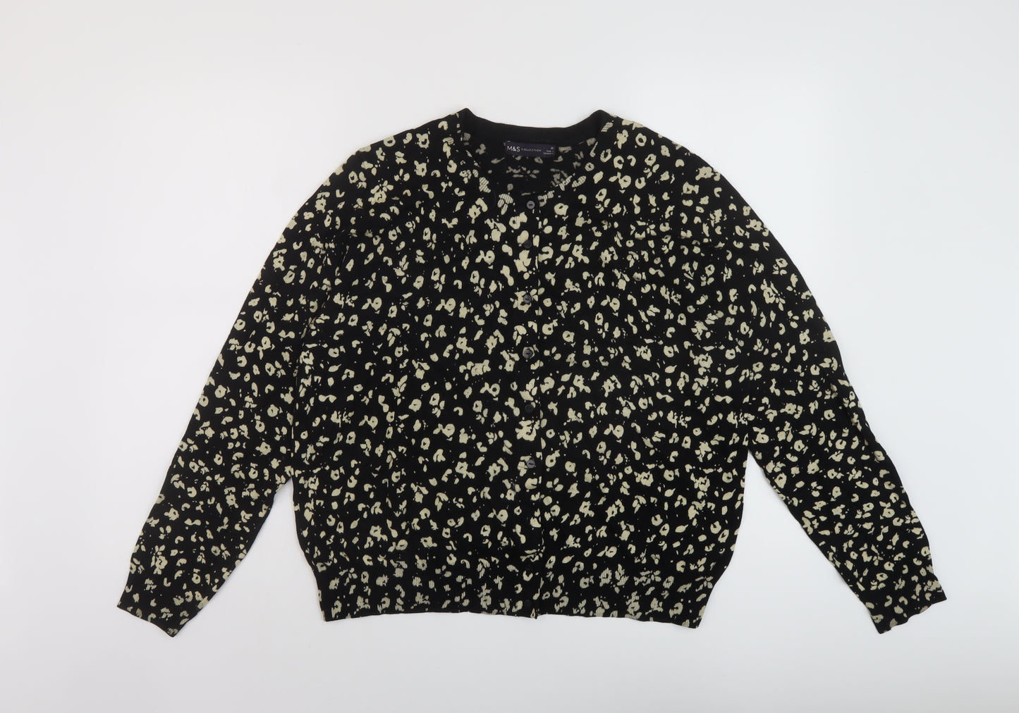 Marks and Spencer Womens Black Round Neck Animal Print Viscose Cardigan Jumper Size 20
