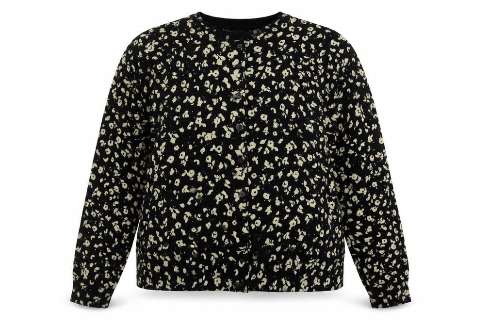 Marks and Spencer Womens Black Round Neck Animal Print Viscose Cardigan Jumper Size 20