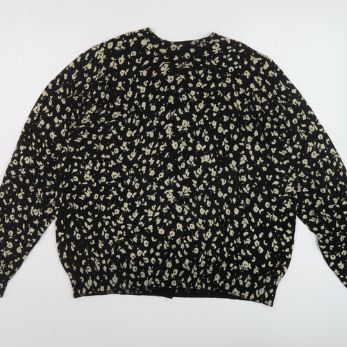 Marks and Spencer Womens Black Round Neck Animal Print Viscose Cardigan Jumper Size 20