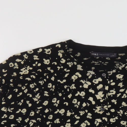 Marks and Spencer Womens Black Round Neck Animal Print Viscose Cardigan Jumper Size 20