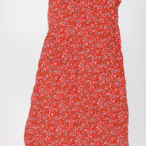 Marks and Spencer Womens Red Floral Viscose A-Line Size 10 Sweetheart Zip