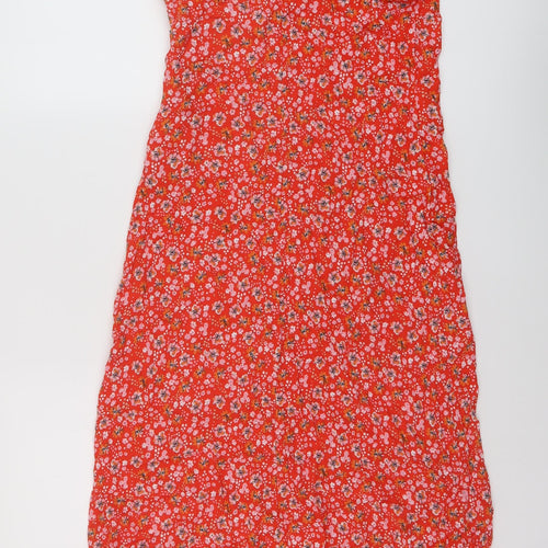 Marks and Spencer Womens Red Floral Viscose A-Line Size 10 Sweetheart Zip