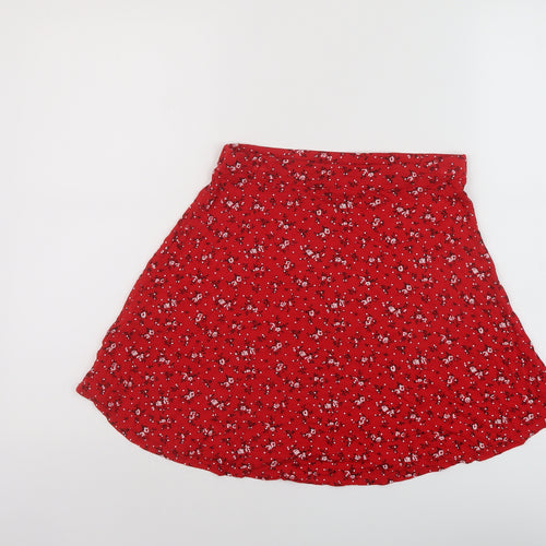 PRETTYLITTLETHING Womens Red Floral Viscose A-Line Skirt Size 10