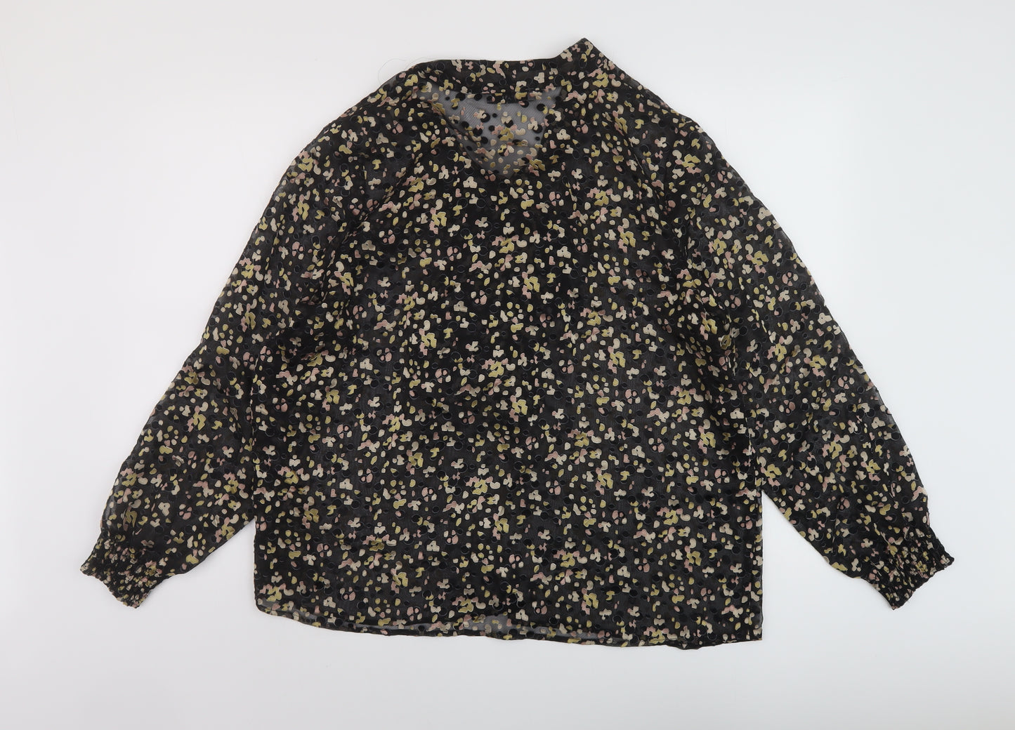 Marks and Spencer Womens Black Geometric Viscose Basic Blouse Size 16 Mock Neck