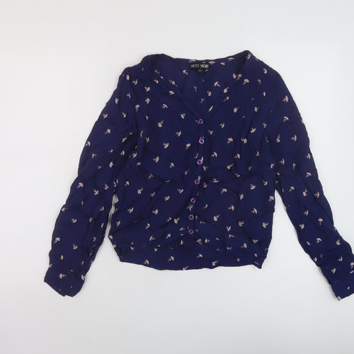 Pretty Vacant Womens Blue Geometric Viscose Basic Blouse Size 10 V-Neck