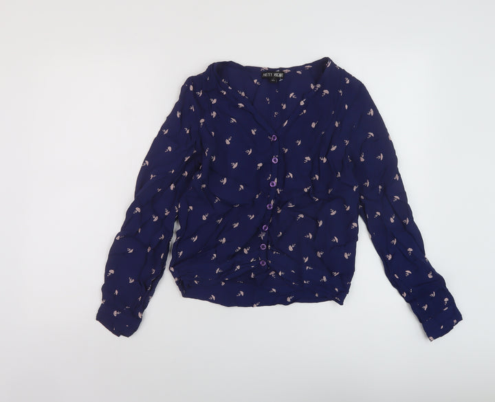 Pretty Vacant Womens Blue Geometric Viscose Basic Blouse Size 10 V-Neck