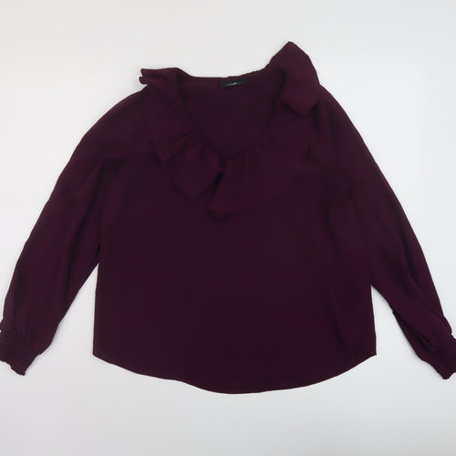 Wallis Womens Purple Polyester Basic Blouse Size 10 V-Neck