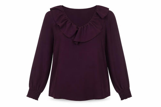 Front view of Wallis women’s purple polyester basic blouse, size UK 10, v-neck