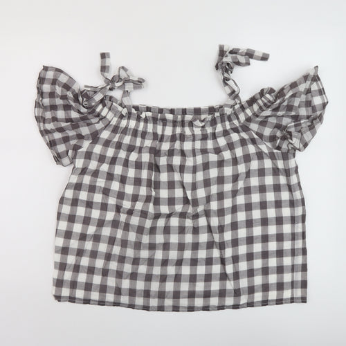 Great Plains Womens Grey Check Cotton Basic Blouse Size 10 Square Neck